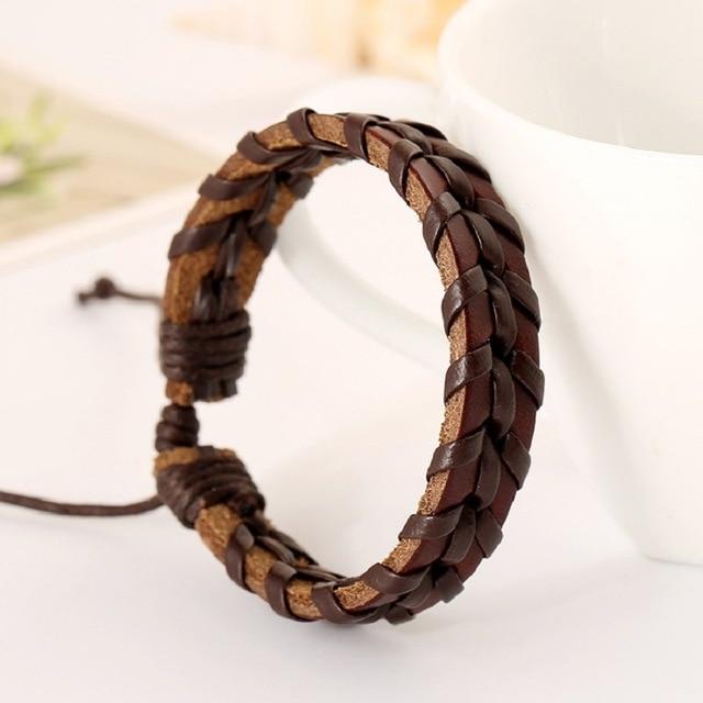 Hand-Woven Multi-Layer Leather Bracelet – Adjustable Vintage Braided Strap for Men