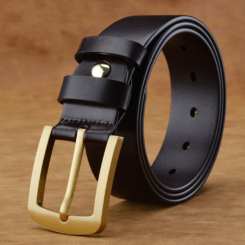 Retro Brass Pin Buckle Leather Belt for Men – Classic Casual & Formal Style