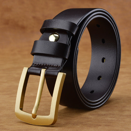 Retro Brass Pin Buckle Leather Belt for Men – Classic Casual & Formal Style