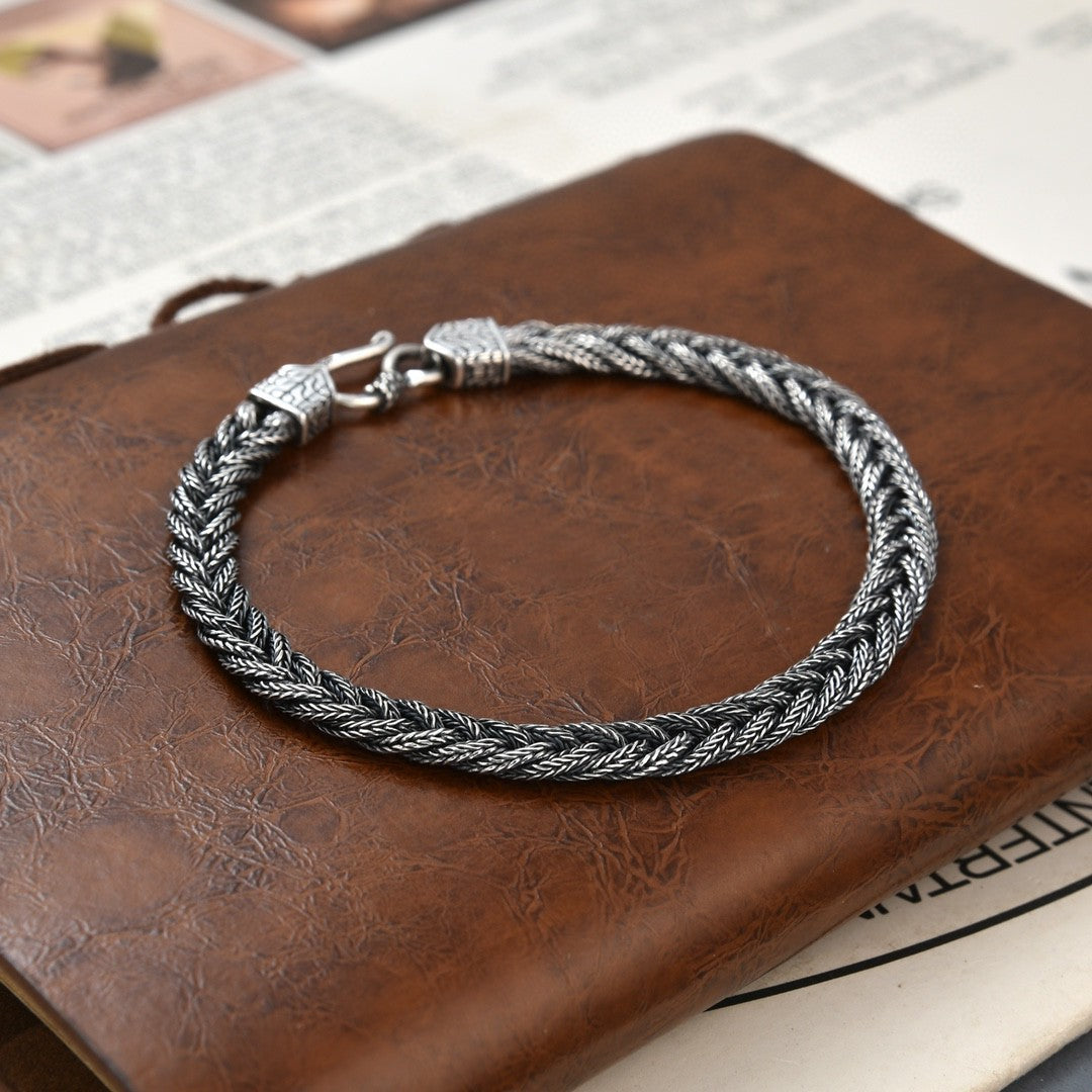 Men’s 925 Silver Hand-Woven Bracelet – Premium Vintage Viking Style, Adjustable, Handmade