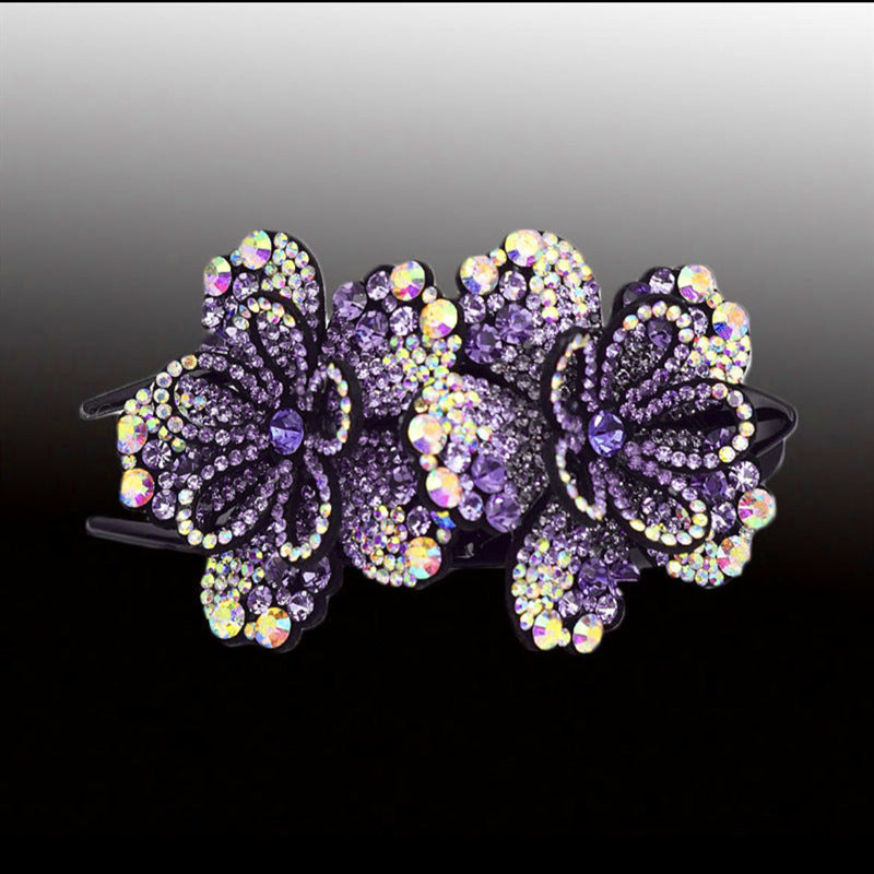 Double Crystal Flower Duckbill Hair Clip – Elegant Rhinestone Barrette for Women
