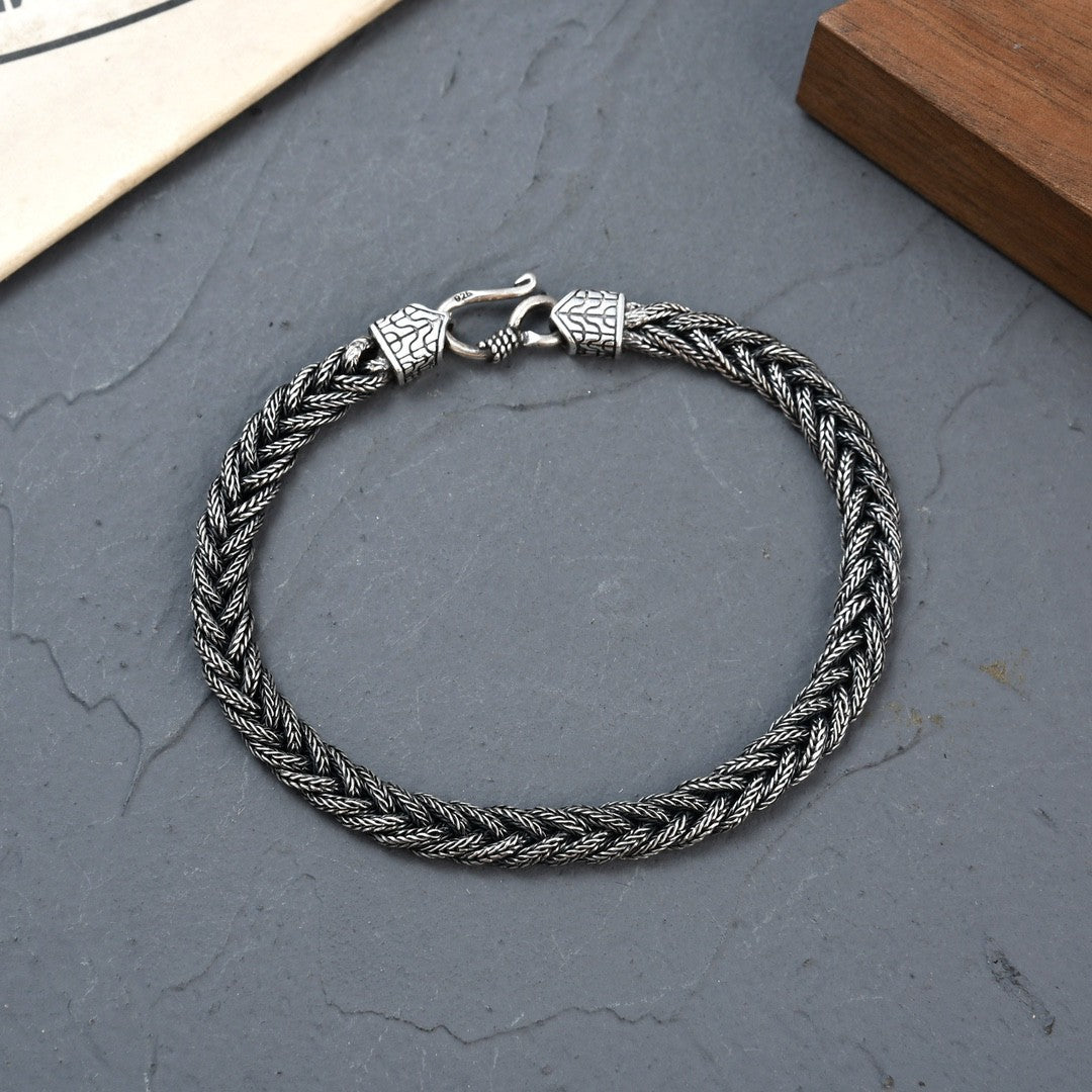 Men’s 925 Silver Hand-Woven Bracelet – Premium Vintage Viking Style, Adjustable, Handmade