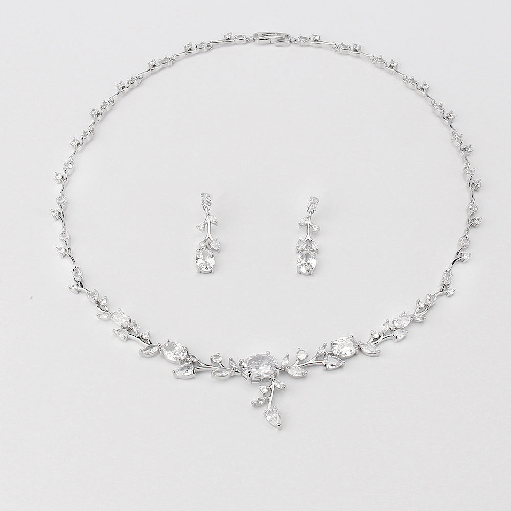 LUXERIO™ Luxury Zircon Bridal Necklace & Earring Set – Elegant Wedding Jewelry