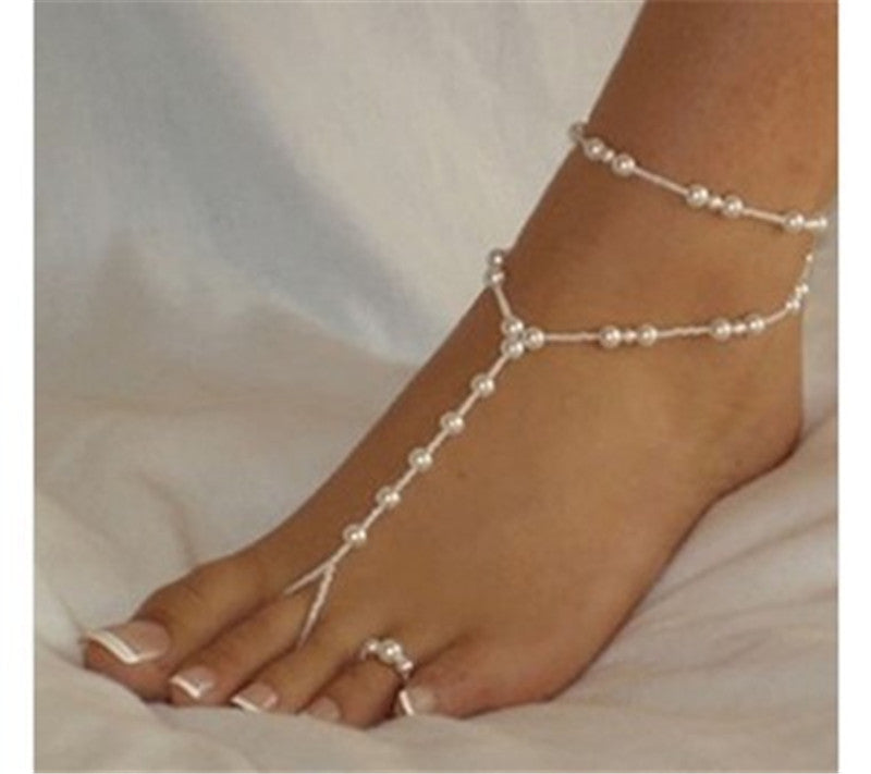Two-Piece Pearl Anklet & Ring Set – Elegant Beach Style Jewelry