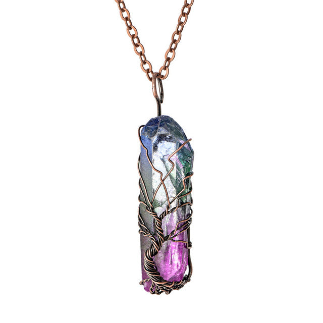 Raw Crystal Copper Wire Necklace – Natural Stone Pendant for Unisex