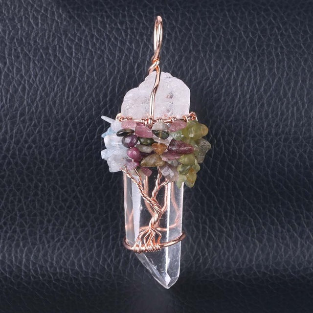 Raw Crystal Copper Wire Necklace – Natural Stone Pendant for Unisex