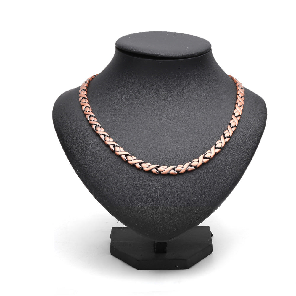 Red Copper Magnetic Necklace for Men – Fish Link Chain, Minimal Style