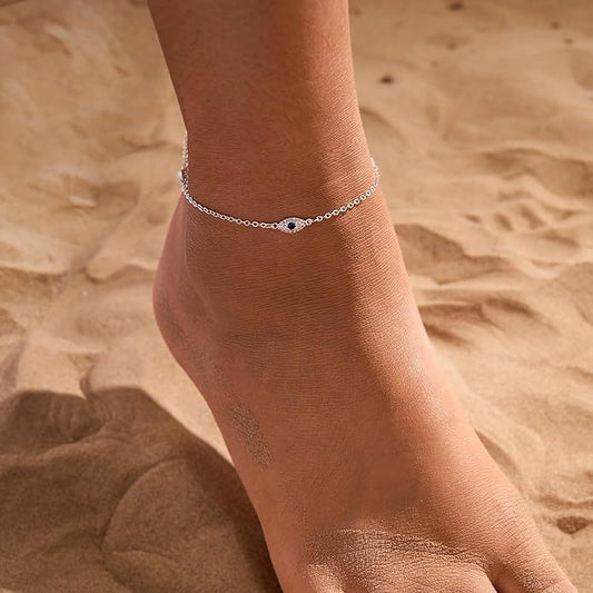 Adjustable Summer Anklet with Jeweled Pendant – Minimal Elegant Beach Jewelry