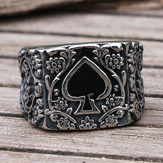 Men’s Titanium Steel Spade Ring – Vintage Carved Design, Bold Gothic Style (Multiple Sizes)