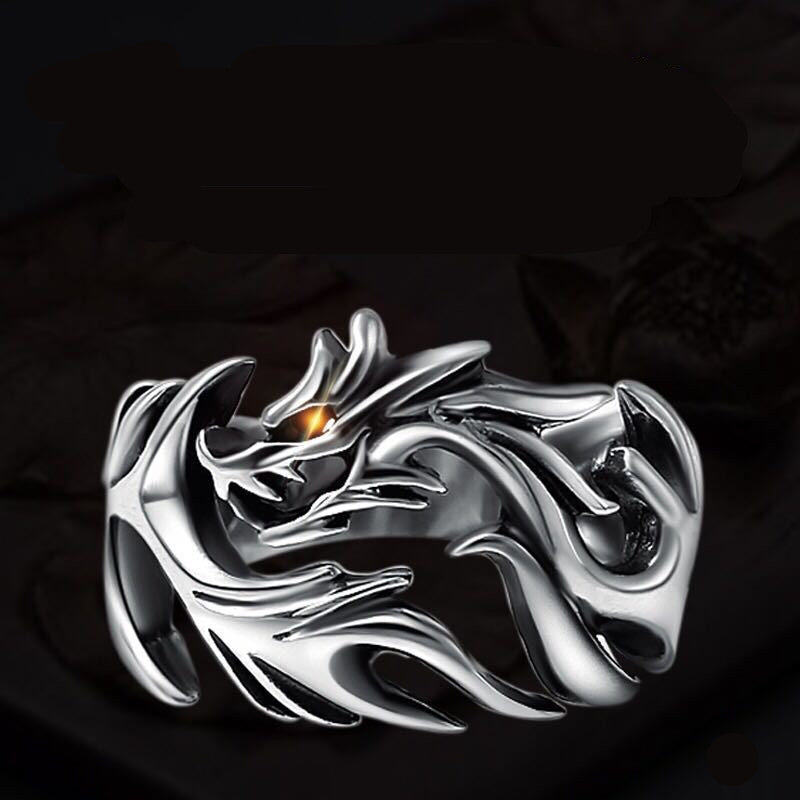 Flame Dragon Silver Ring for Men – Power Statement Band