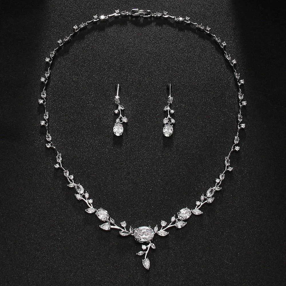 LUXERIO™ Luxury Zircon Bridal Necklace & Earring Set – Elegant Wedding Jewelry