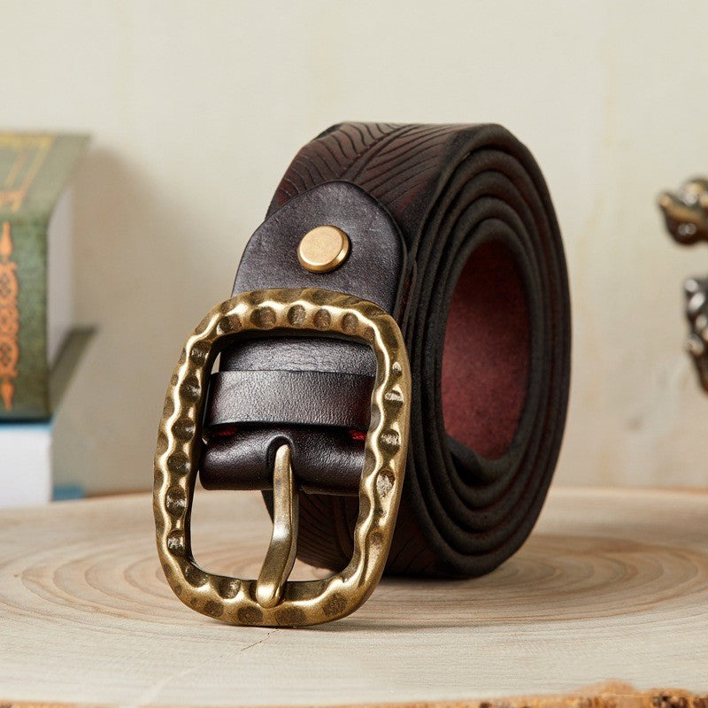 Vintage Engraved Buckle Leather Belt for Men – Heritage Design with Premium Finish