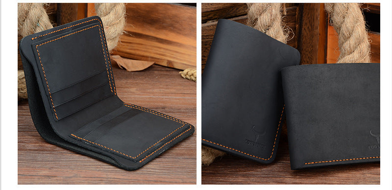 Men’s Retro Business Leather Wallet – Short Bifold Design, Classic Minimalist Style