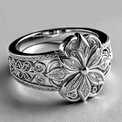French Hollow Floral Ring for Women – Vintage Silver Flower Index Finger Ring