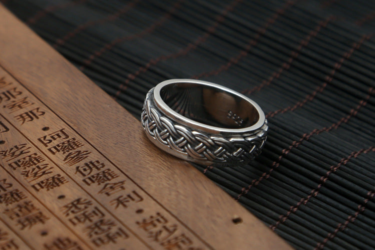 925 Sterling Silver Thai Retro Twine Ring – Men’s Vintage Index Finger Band