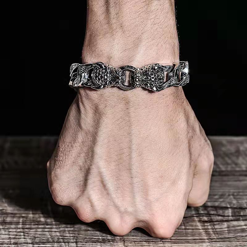 Men’s Double Leopard Head Bracelet – Braided Stainless Steel, Premium Silver Finish (Luxury Edition)