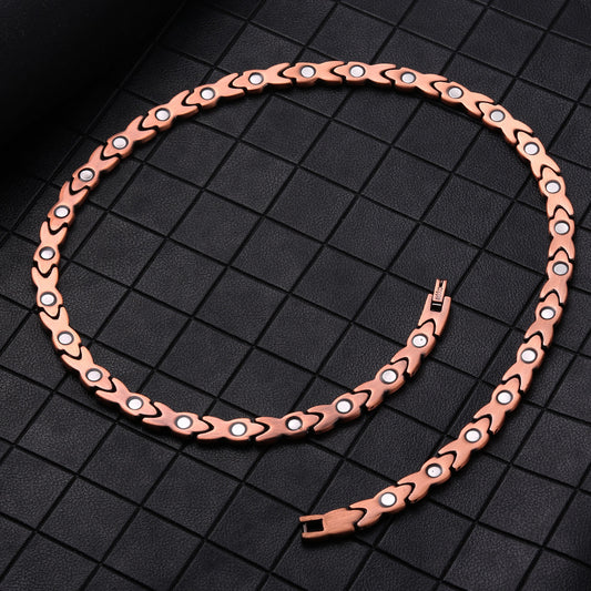 Red Copper Magnetic Necklace for Men – Fish Link Chain, Minimal Style