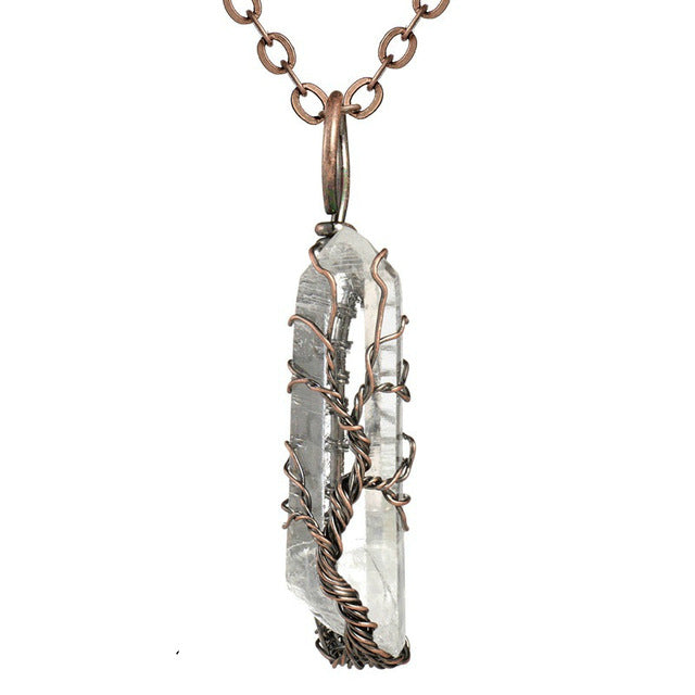 Raw Crystal Copper Wire Necklace – Natural Stone Pendant for Unisex
