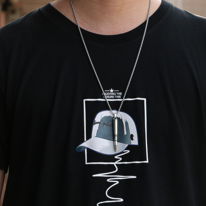 Bullet Pendant Necklace – Titanium Steel Long Chain for unisex