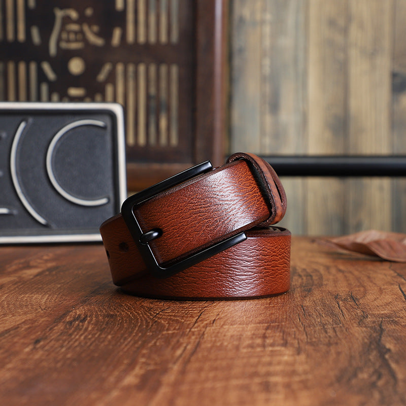 Men’s Premium Alloy Pin-Buckle Leather Belt – Top-Layer Cowhide | Classic Casual Style