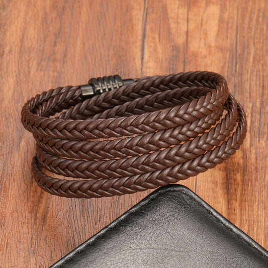 Men’s Multi-Layer Braided Leather Bracelet – Magnetic Clasp, Premium Hand-Woven Style