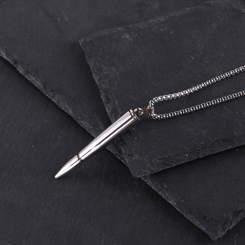 Bullet Pendant Necklace – Titanium Steel Long Chain for unisex