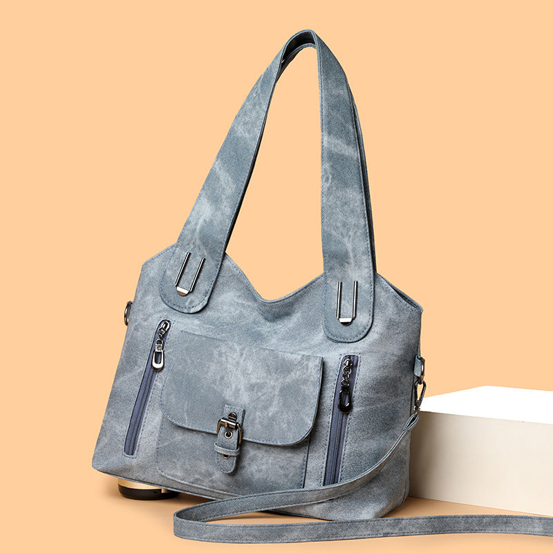 Large-Capacity Casual Leather Tote Bag – Multi-Pocket Handbag & Single-Shoulder Crossbody for Everyday Use