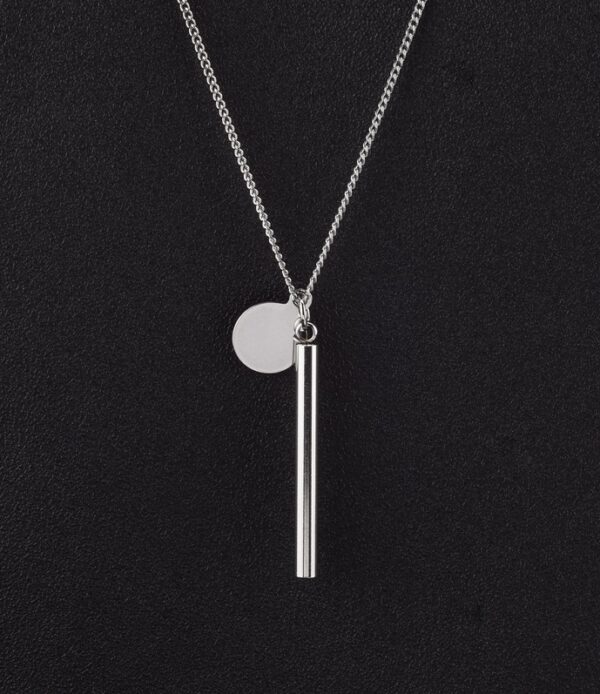 Minimal Stainless Steel Double Pendant Necklace – Long Bar & Round Disc Chain for Unisex