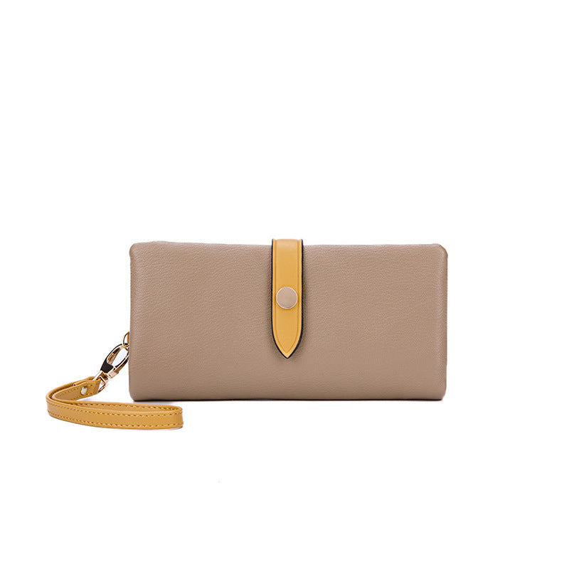 Women’s Contrast Color Long Zipper Multi-Functional Fashion Wallet – Soft Leather Handbag Style Clutch