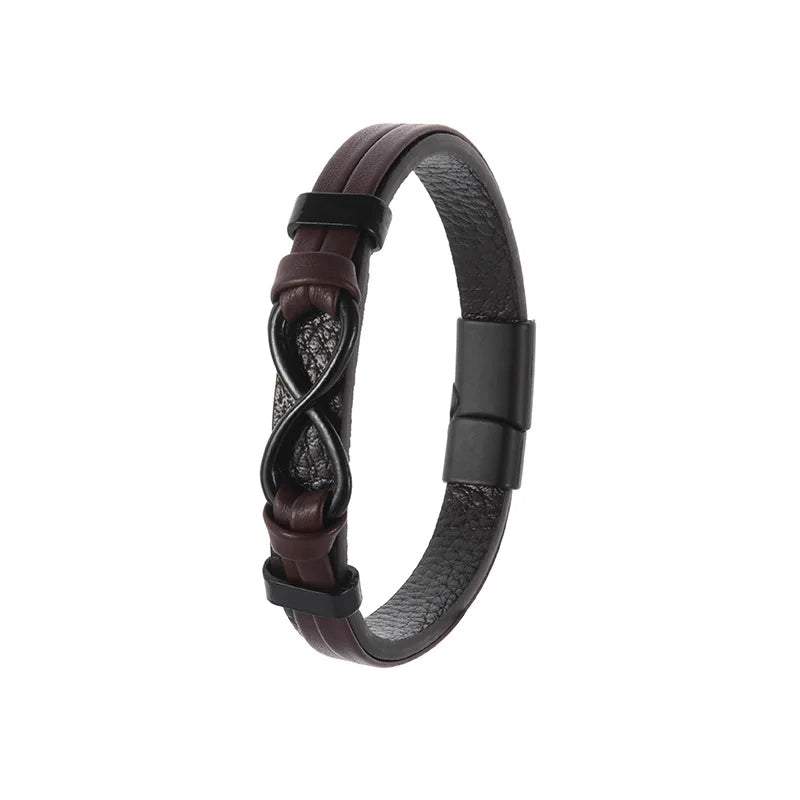 Men’s Stainless Steel & Leather Bracelet – Modern Knot Design, Adjustable, Premium Finish