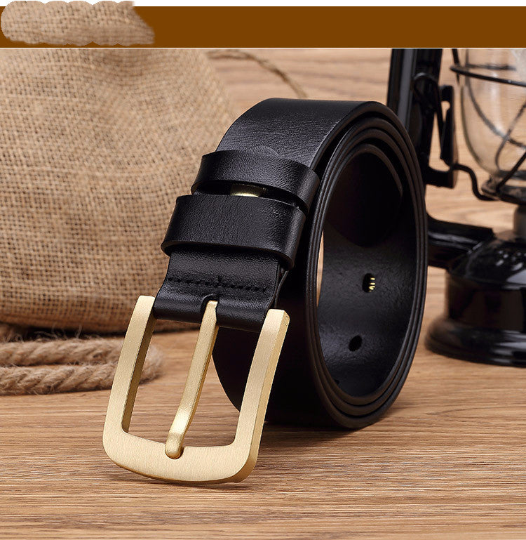 Retro Brass Pin Buckle Leather Belt for Men – Classic Casual & Formal Style
