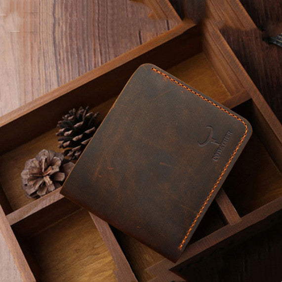 Men’s Retro Business Leather Wallet – Short Bifold Design, Classic Minimalist Style