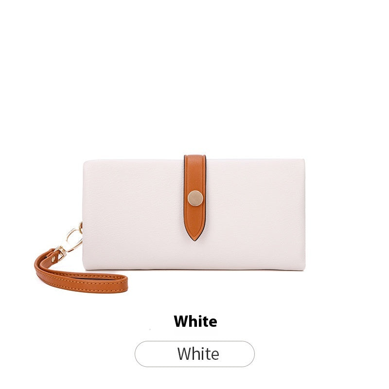 Women’s Contrast Color Long Zipper Multi-Functional Fashion Wallet – Soft Leather Handbag Style Clutch