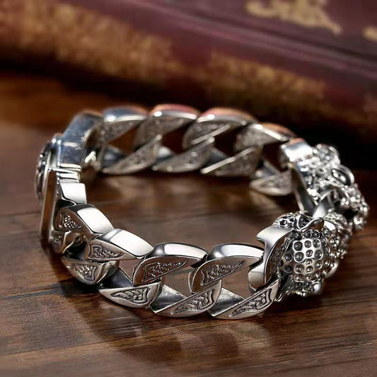Men’s Double Leopard Head Bracelet – Braided Stainless Steel, Premium Silver Finish (Luxury Edition)