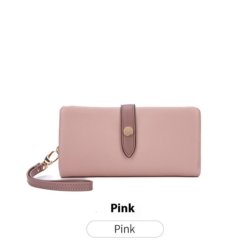 Women’s Contrast Color Long Zipper Multi-Functional Fashion Wallet – Soft Leather Handbag Style Clutch