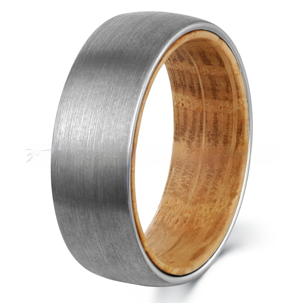 Silver Tungsten Ring with Natural Wood Inlay – Men’s Classic Barrel Band
