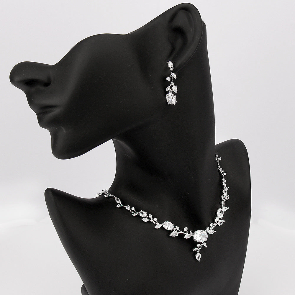 LUXERIO™ Luxury Zircon Bridal Necklace & Earring Set – Elegant Wedding Jewelry