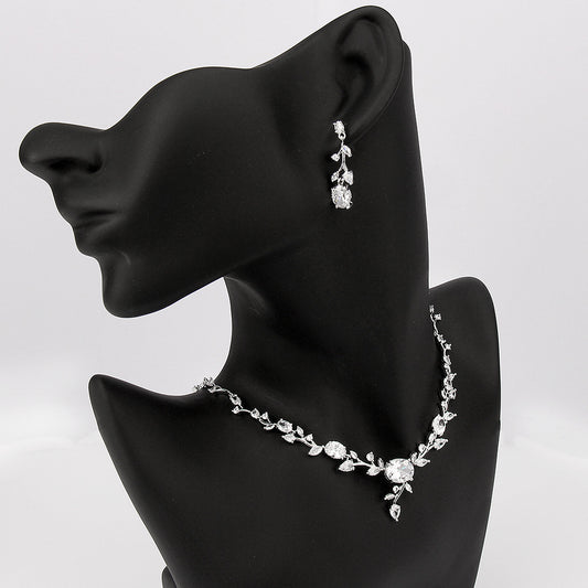 LUXERIO™ Luxury Zircon Bridal Necklace & Earring Set – Elegant Wedding Jewelry