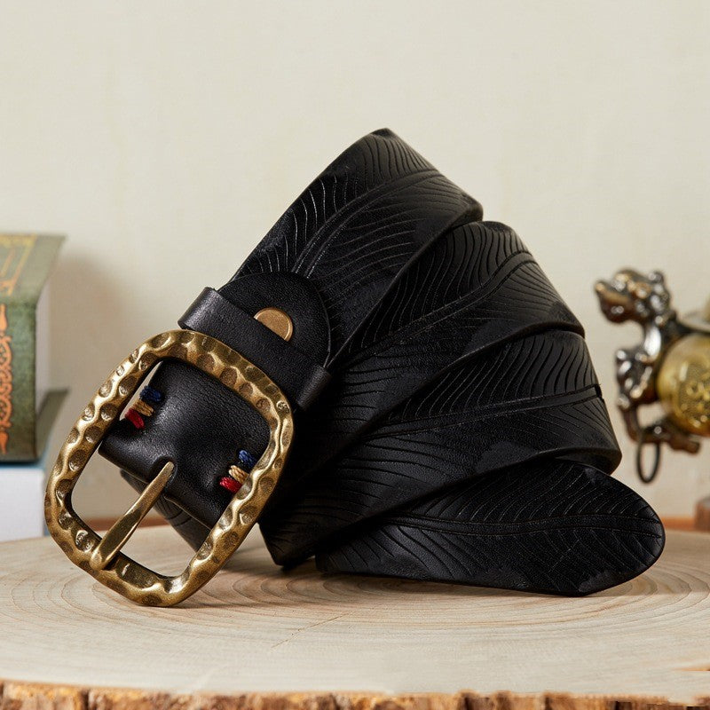 Vintage Engraved Buckle Leather Belt for Men – Heritage Design with Premium Finish