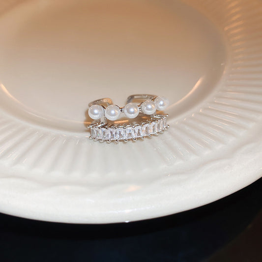 French-Style Open Pearl Ring for Women – Minimalist Hollow Circle Silver Ring