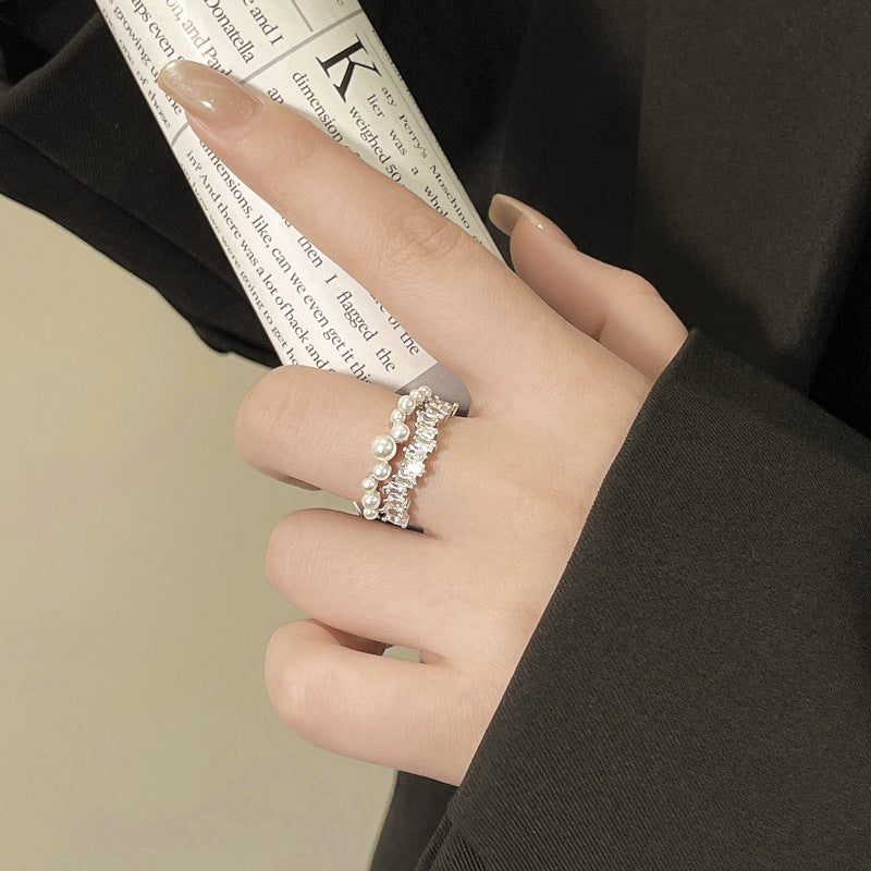 French-Style Open Pearl Ring for Women – Minimalist Hollow Circle Silver Ring