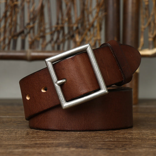 Handmade Genuine Cowhide Leather Belt for Men – First Layer Leather with Classic Buckle