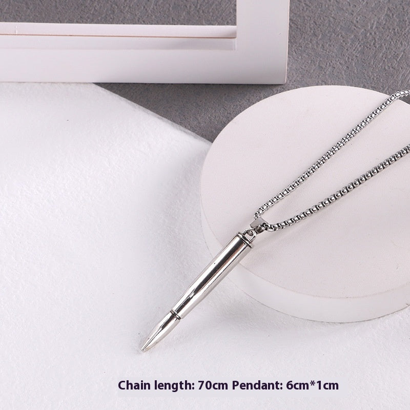 Bullet Pendant Necklace – Titanium Steel Long Chain for unisex