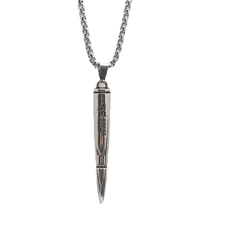 Bullet Pendant Necklace – Titanium Steel Long Chain for unisex