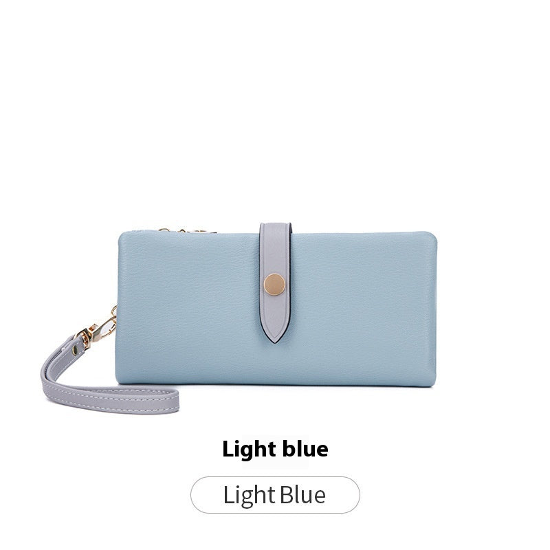 Women’s Contrast Color Long Zipper Multi-Functional Fashion Wallet – Soft Leather Handbag Style Clutch