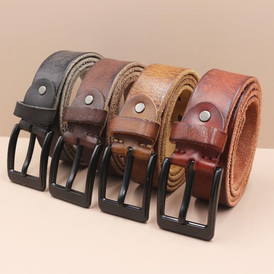 Korean Style Premium Top-Layer Leather Belt – Vintage Pin Buckle, Multi-Color Men’s Fashion Belt