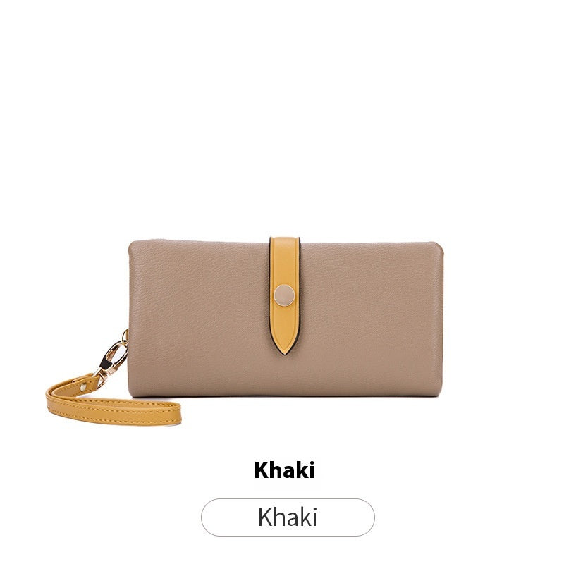 Women’s Contrast Color Long Zipper Multi-Functional Fashion Wallet – Soft Leather Handbag Style Clutch