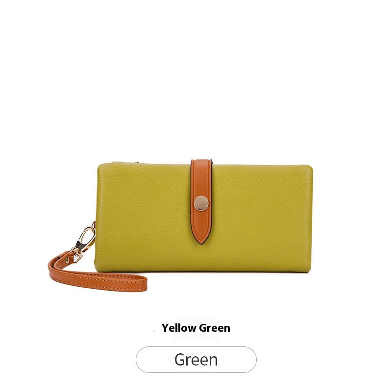 Women’s Contrast Color Long Zipper Multi-Functional Fashion Wallet – Soft Leather Handbag Style Clutch