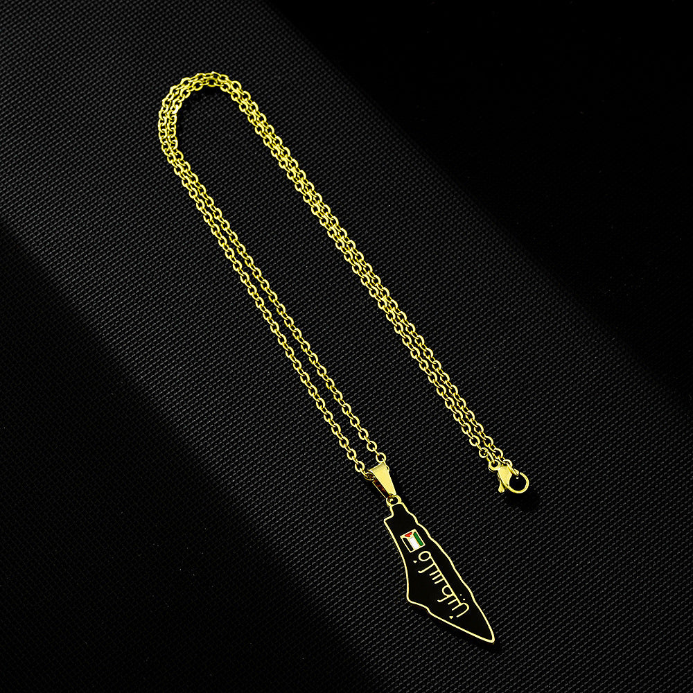 Retro Map-Shaped Titanium Steel Pendant Necklace – Unisex Statement Jewelry