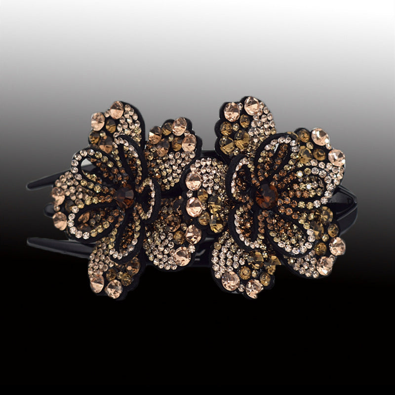 Double Crystal Flower Duckbill Hair Clip – Elegant Rhinestone Barrette for Women